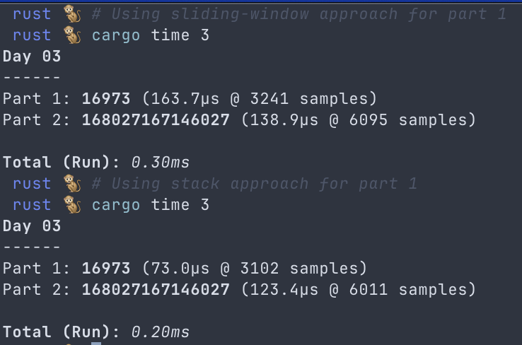 Benchmark results for part 1 and part 2
